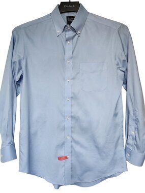 15.5 33 Dress Shirt Blue Slim Non Iron Button Down Collar Traveler Jos A Bank Sz